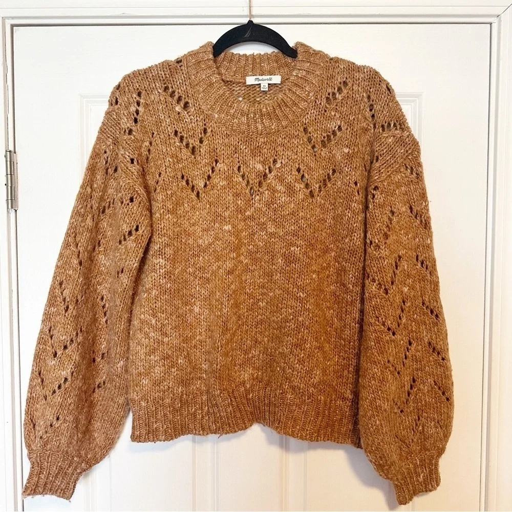 Madewell Pointelle Bubble-Sleeve Pullover Sweater
